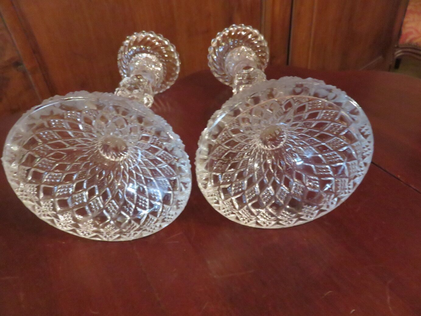 pair of molded glass candlesticks