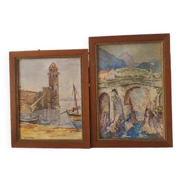 Paire d'aquarelles A.Lombard