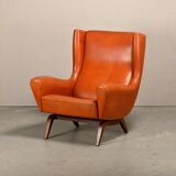 Illum Wikkelsø Wingback Armchair Model 110 in Cognac Leather, Denmark 1960s