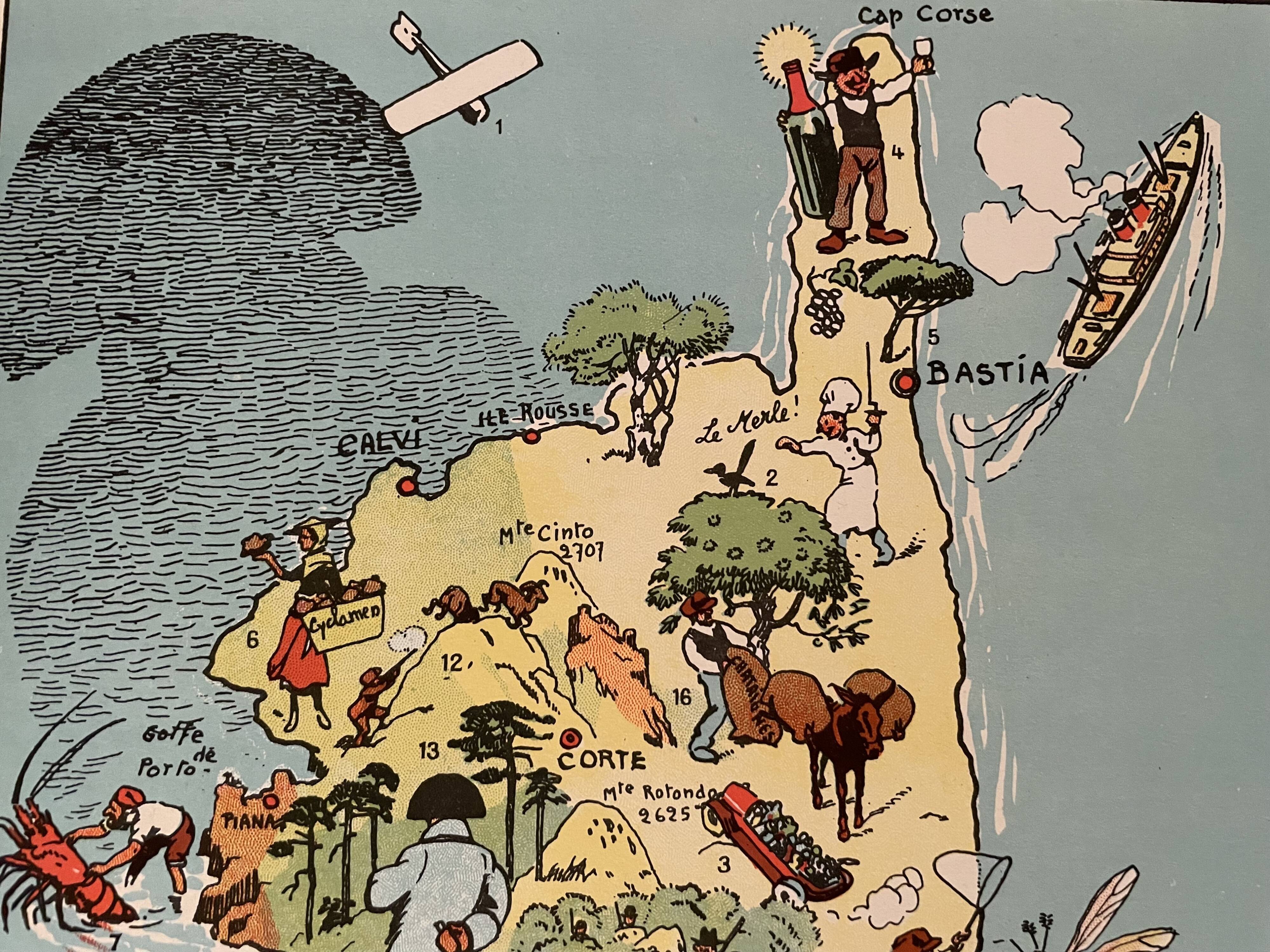 Old illustrated map of Corsica - JP Pinchon