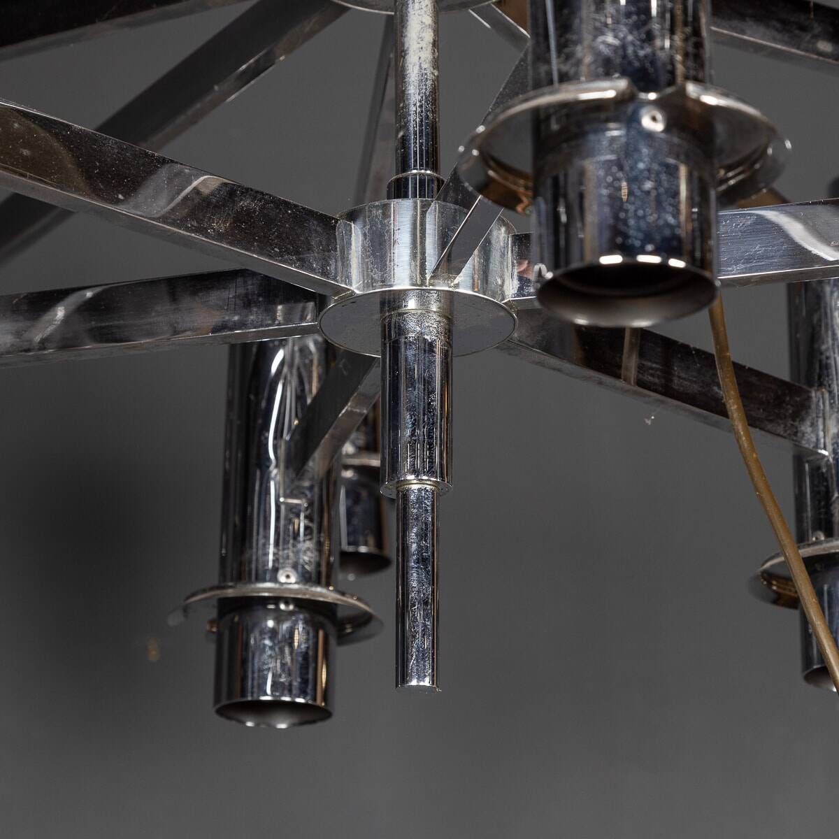 20thC ITALIAN CHROME & SMOKED GLASS EIGHTEEN LIGHT CHANDELIER c.1970