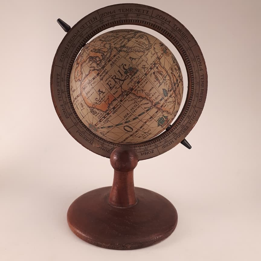 Globe world map vintage 1960 wood and paper