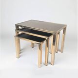 Set of 3 24k Gold-Plated Nesting Tables by Belgo Chrom, 1970s