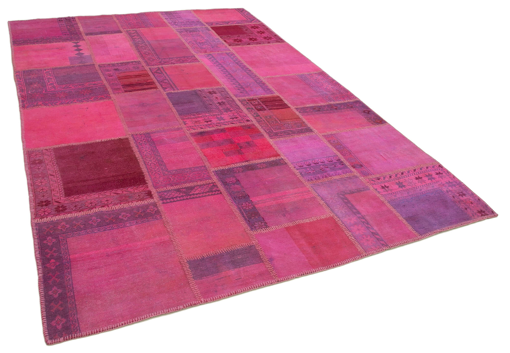 Hand-Knotted Oriental Vintage 207 cm x 304 cm Pink Patchwork Carpet