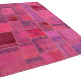 Hand-Knotted Oriental Vintage 207 cm x 304 cm Pink Patchwork Carpet