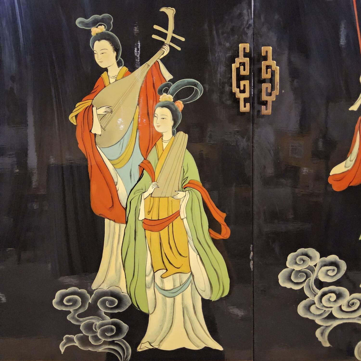 Vintage Chinese pagoda cabinet traditional scene (bohemian)