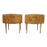 Pair of 1950s maple nightstands with mirrored tops