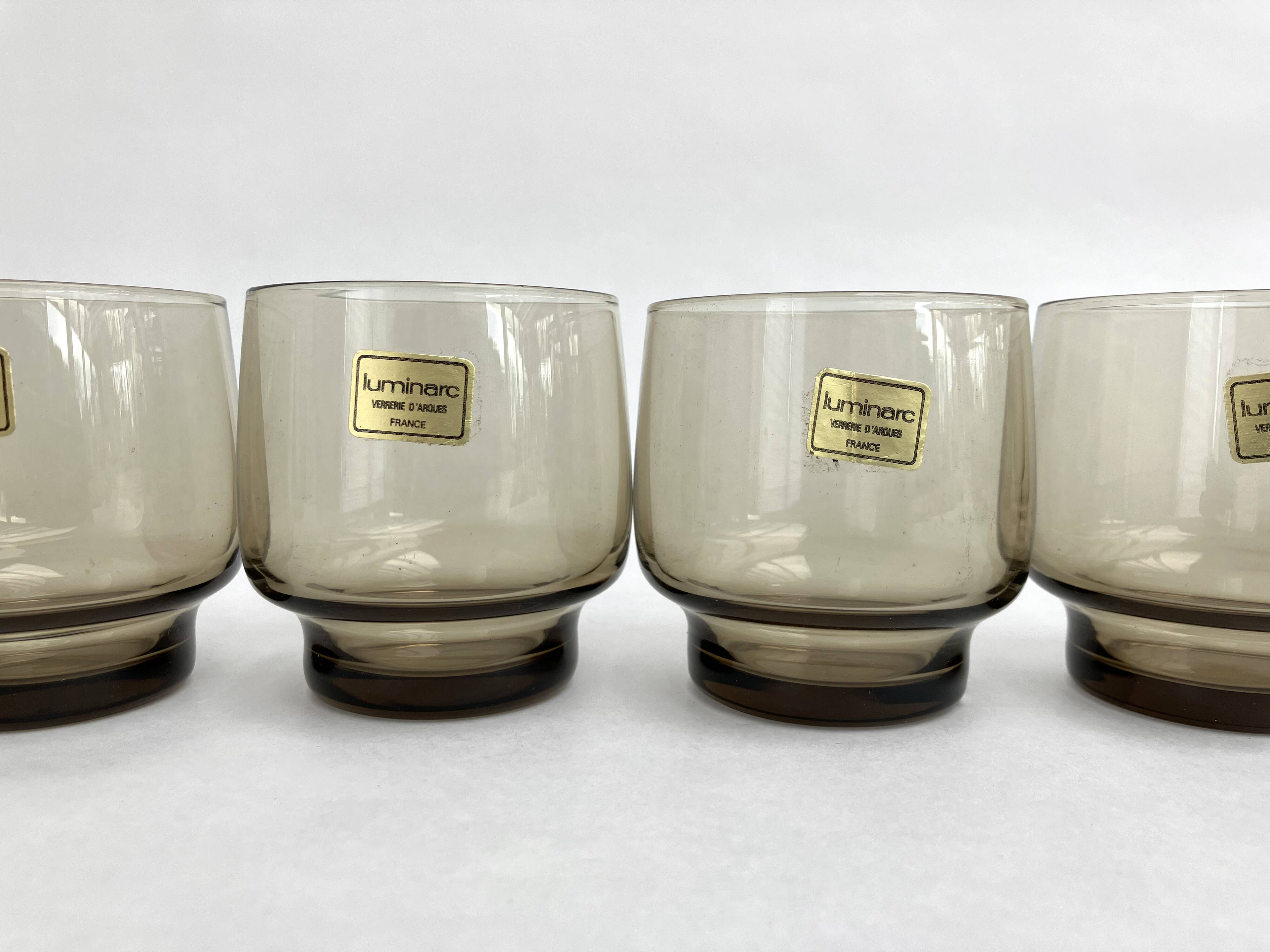 Ensemble de 6 verres transparents fumés LUMINARC • Neuf • Vintage 70s • 2 lots disponibles