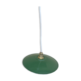 Suspension vintage abat jour tôle émaillée vert et blanc électricité led