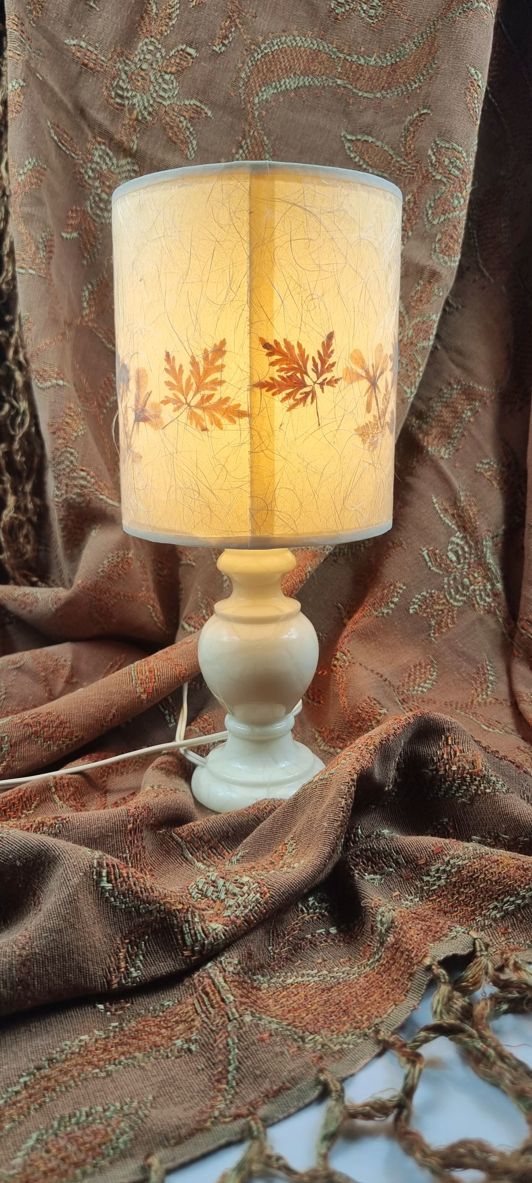 Vintage lamp alabaster foot lampshade vellum dried flowers