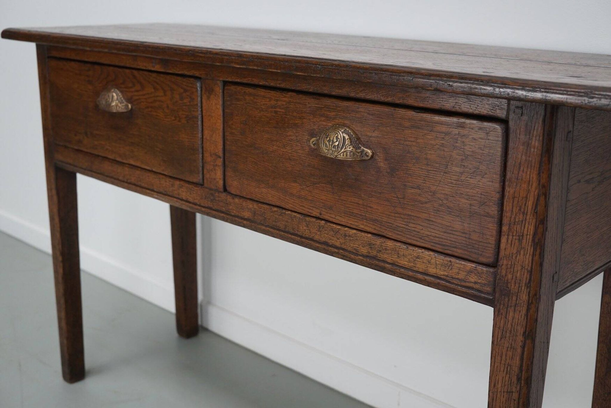 Vintage French rustic farmhouse oak side table, 1950s