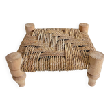 Organic Modern Turned Wood and Rope Footstool in the Style of Charlotte Perriand