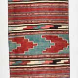 2x13 Green & Red Stair Kilim Runner Rug, 72x387Cm