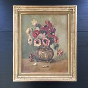 Tableau ancien bouquet d’anémones