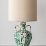 Pair of Spanish Revival Ceramic Table Lamps from Granada, New Linen Lampshades