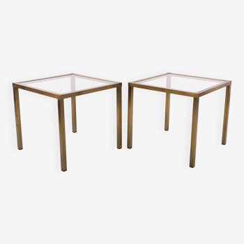 Pair Bronze color square side tables 1970s France