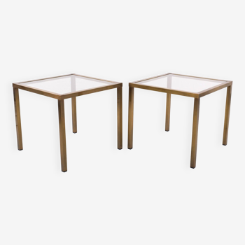 Paire de tables d'appoint carrées couleur bronze années 1970 France