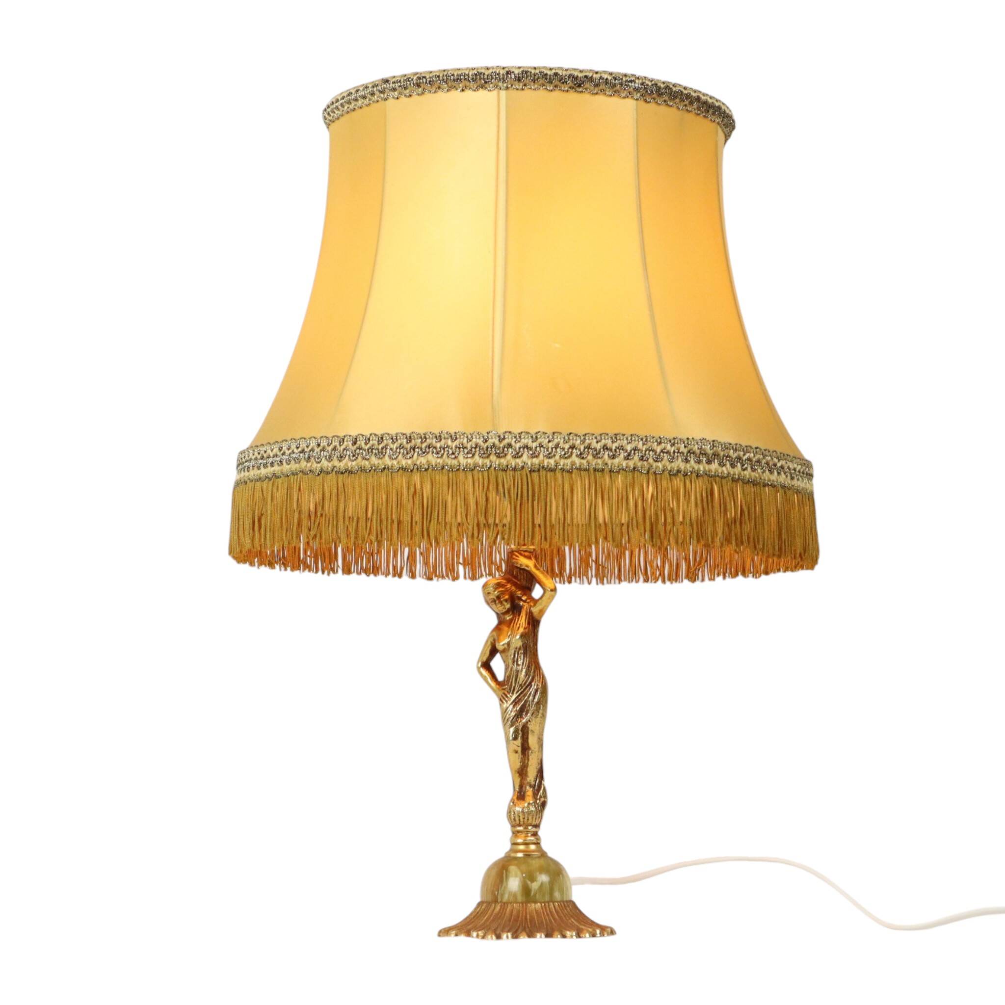 Vintage Table Lamp Female Figure Brass and Onyx Marble