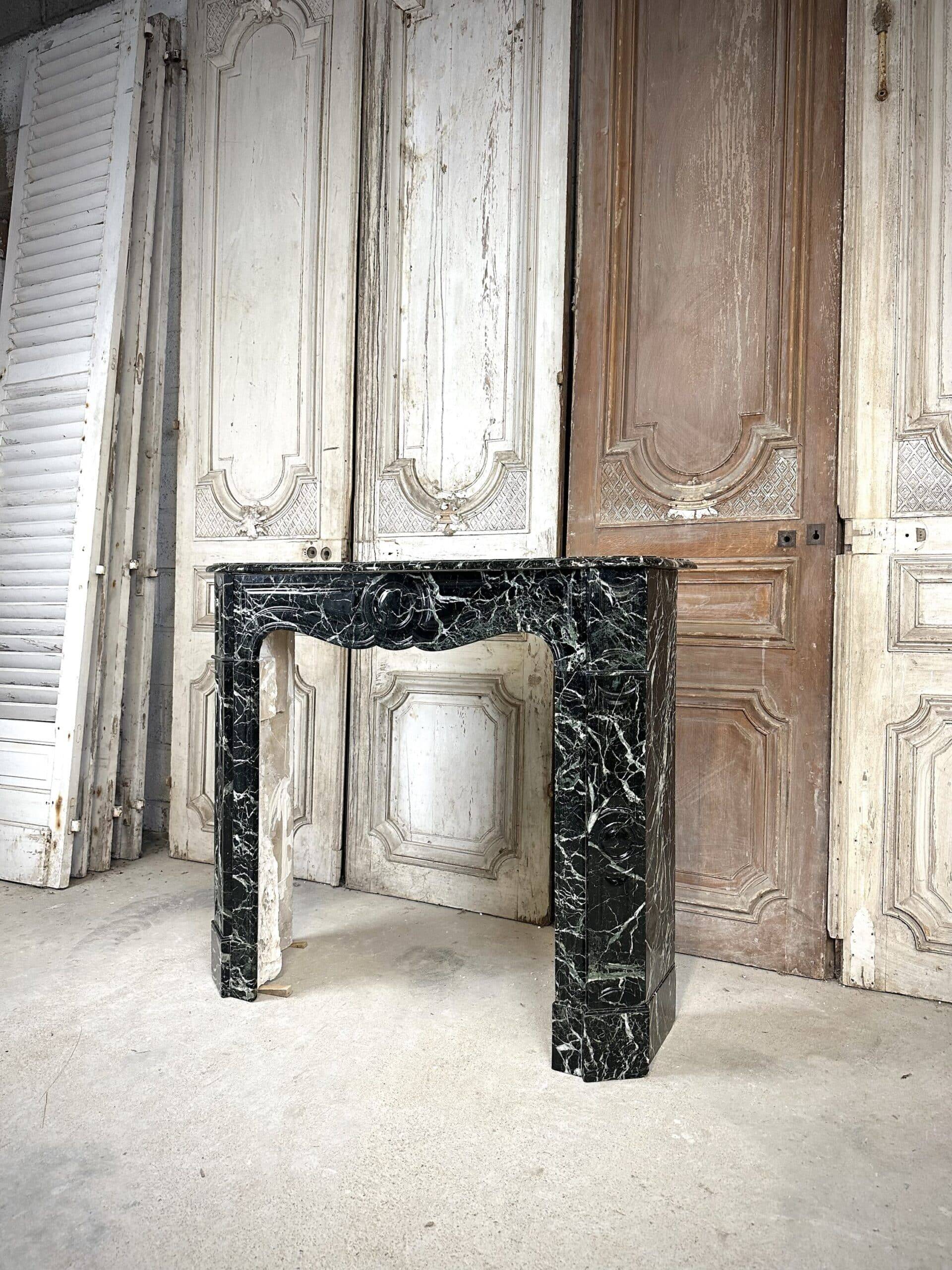 Louis XV style fireplace in green marble, 1900s
