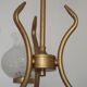 French Mid Century 3 Light Gold Metal Chandelier Textured Glass Shades