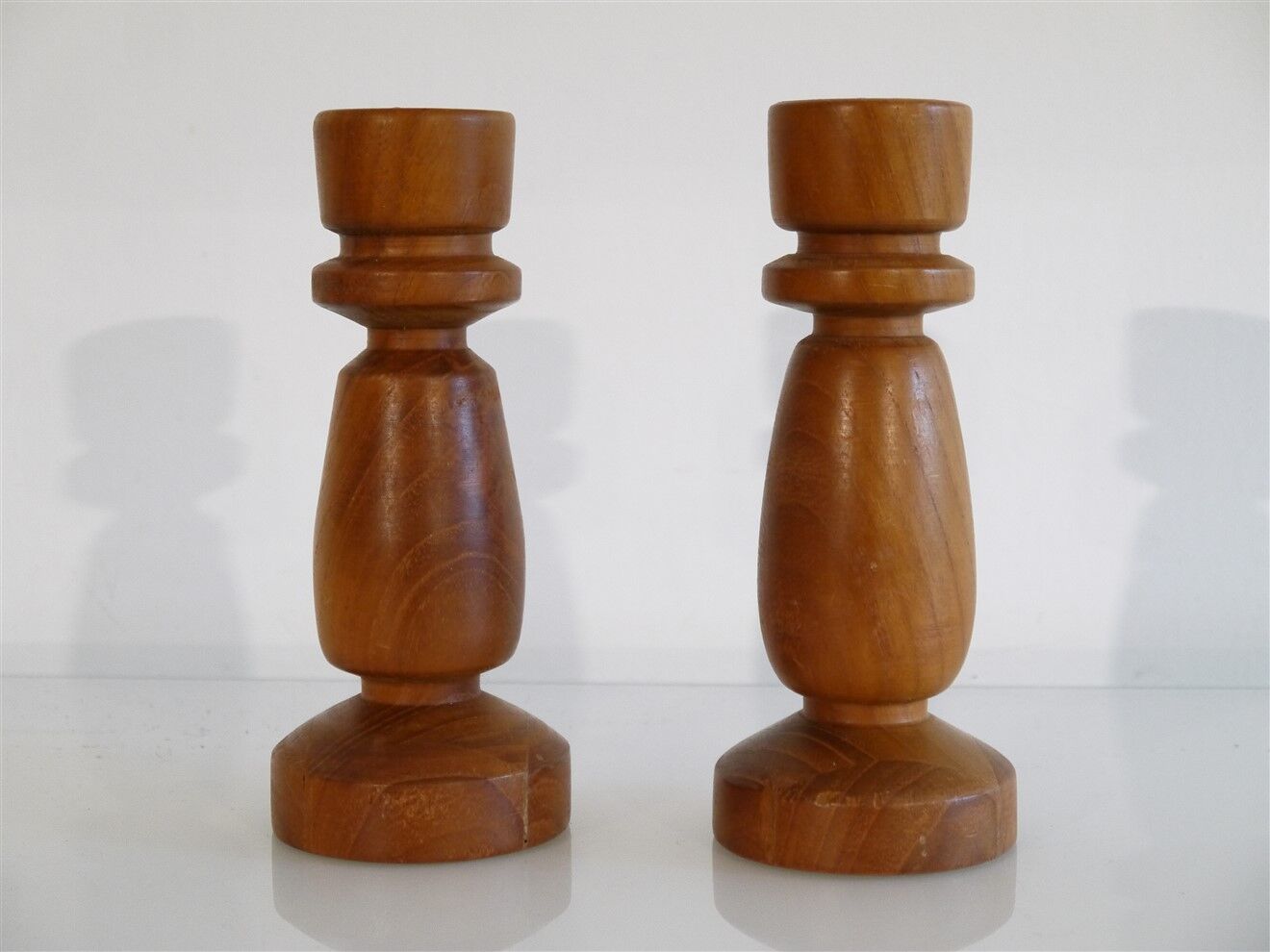 Pair of vintage Scandinavian teak candle holders