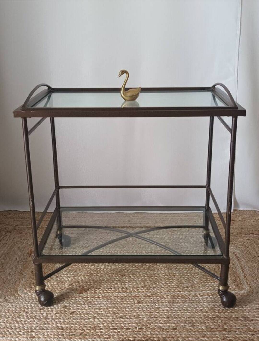 Vintage metal and glass serving cart