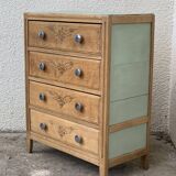 Art deco chest of drawers raw wood and khaki
