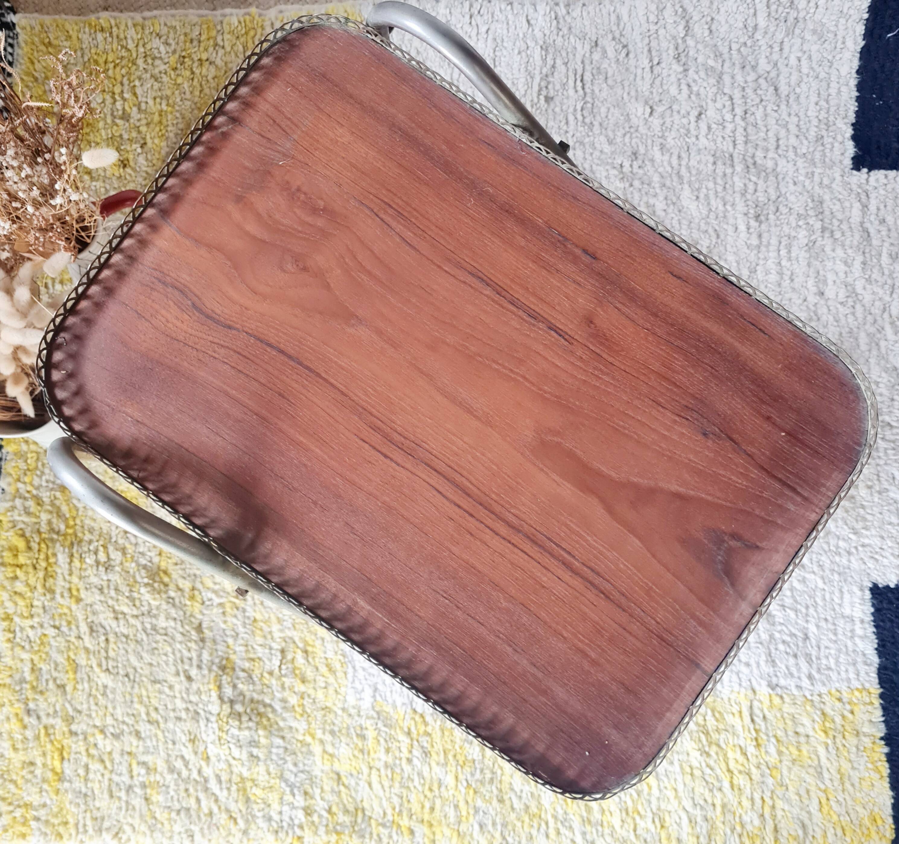 Vintage 1950s dessert bar - Gold metal and wood formica trays