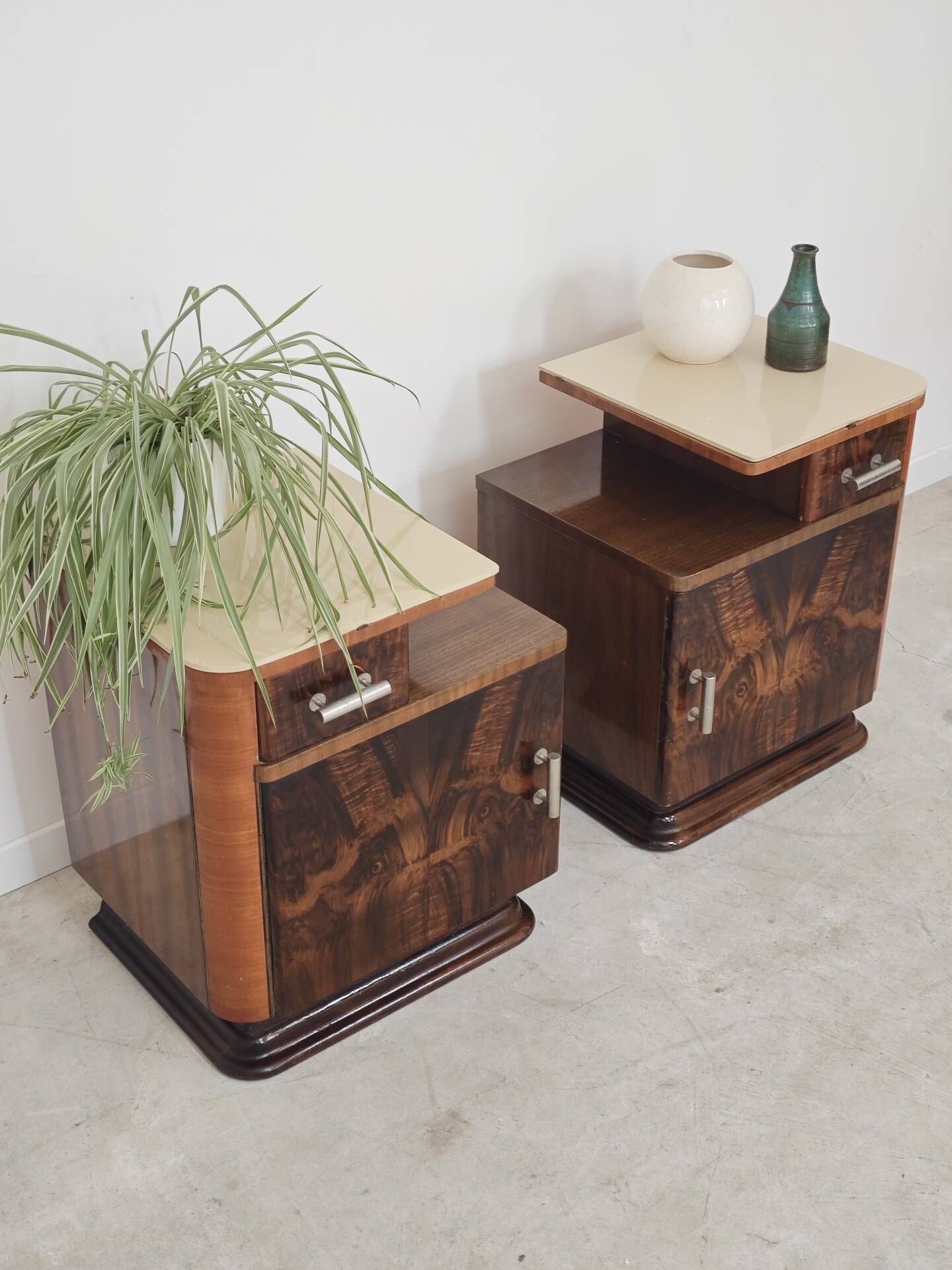 Pair of bedside tables by Jindrich Halabala for Up Zavody art deco 1950