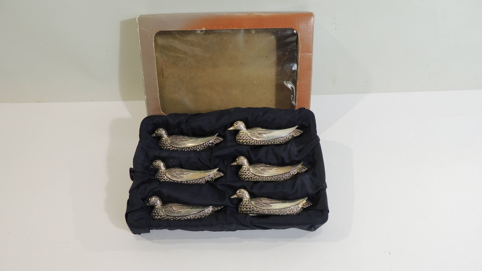 Set of 6 vintage silver-plated knife rests in the shape of ducks – Port