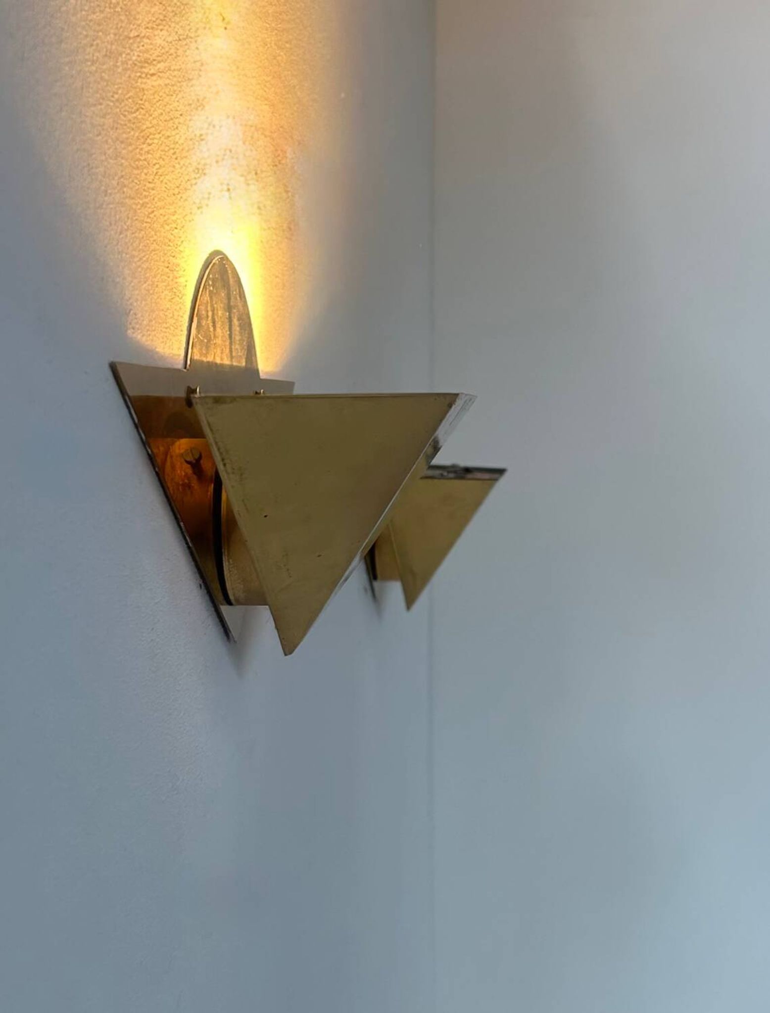 Pair of vintage geometric sconces, brass, France 1970