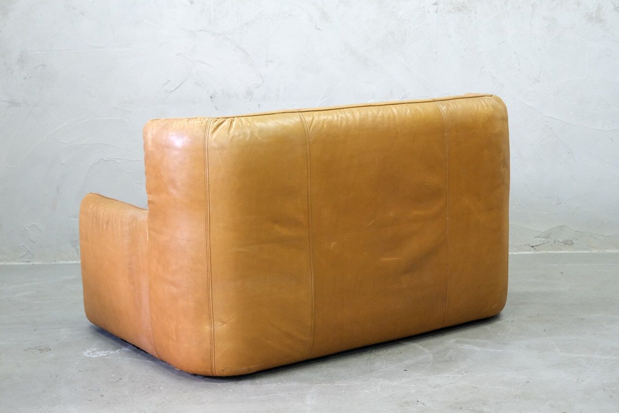 Brutalistic italian leather living room set, 1970, set of 2