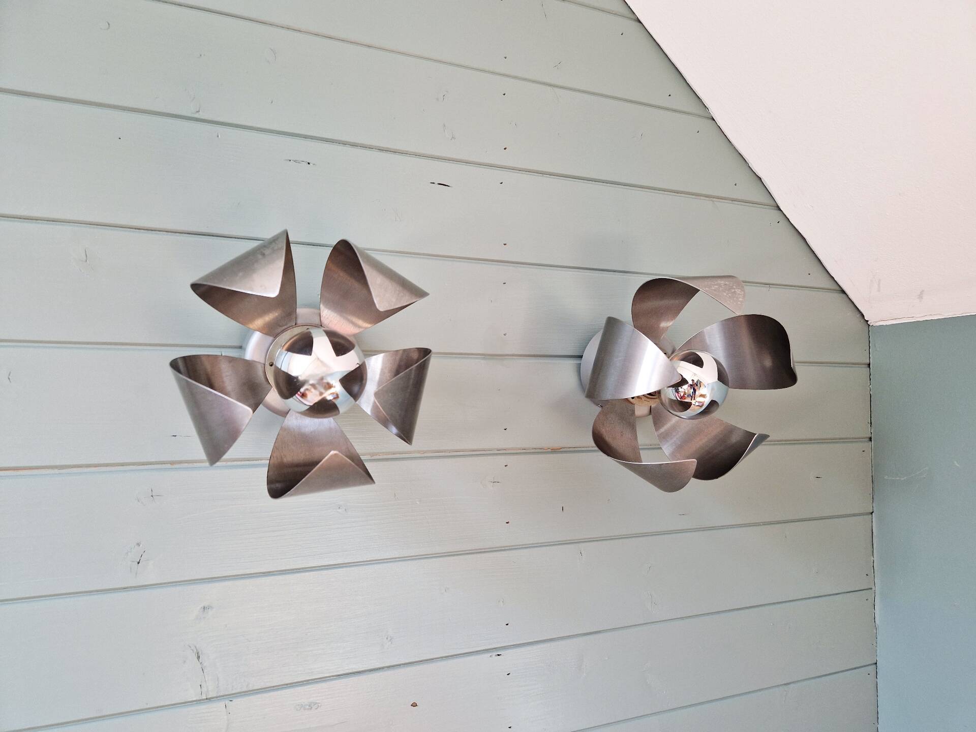 Pair of Space Age wall sconces in chrome metal, 1970s