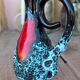 Vintage fat lava vase – turquoise red ceramic foam