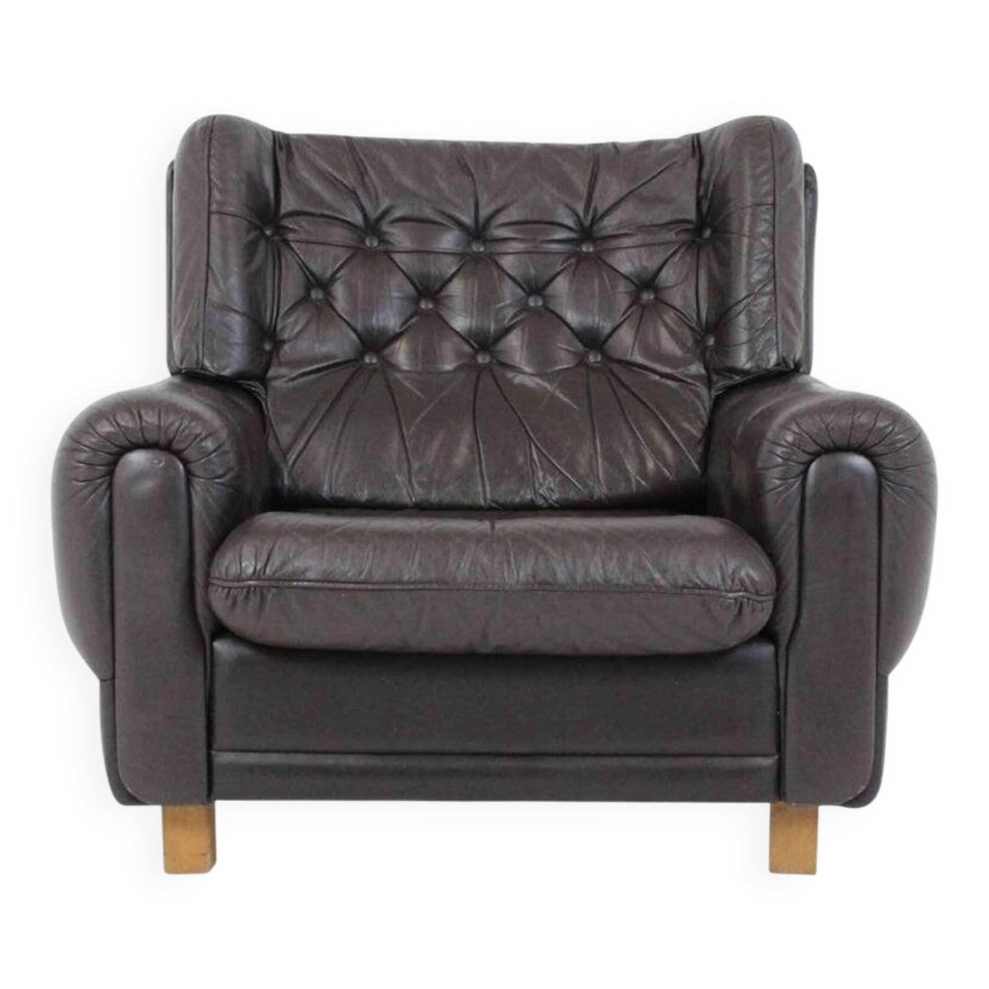 Czech Brown Leather Armchair from Vyber, 1970s