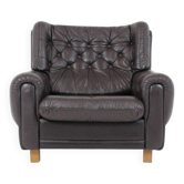 Czech Brown Leather Armchair from Vyber, 1970s
