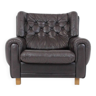 Czech Brown Leather Armchair from Vyber, 1970s