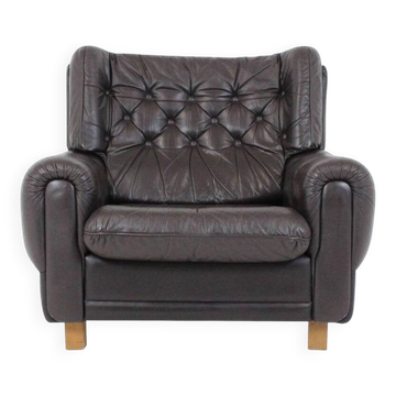 Czech Brown Leather Armchair from Vyber, 1970s