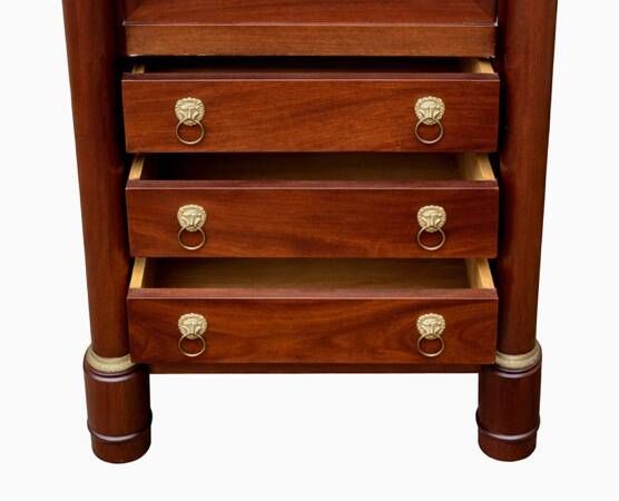 Empire secretary with white marble top in mahogany and brass, 6 drawers.