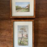 Watercolor countryside landscape