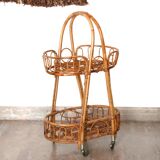 Rattan and bamboo trolley on wheels, 1950s