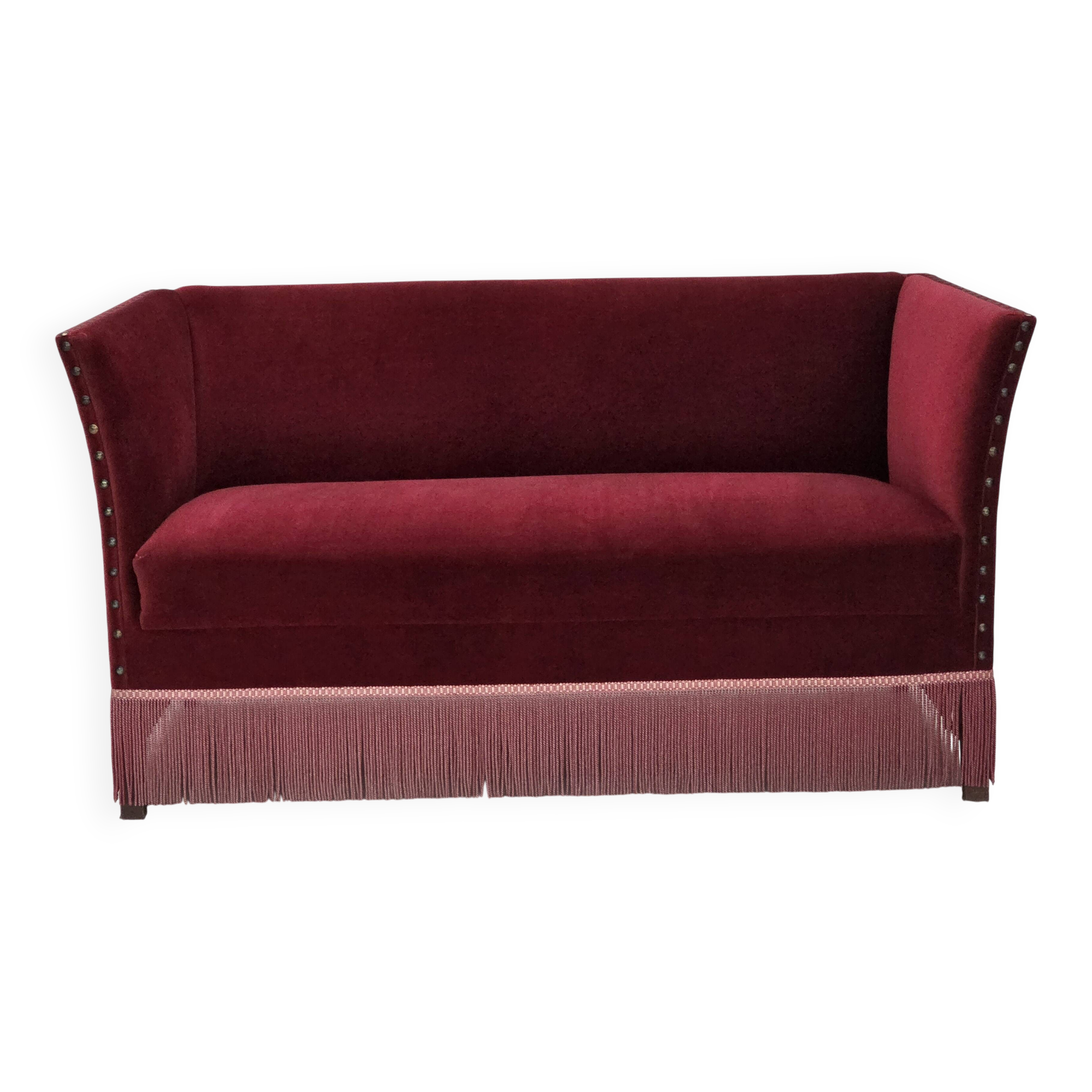 1970s, Danish 2-seater sofa, cherry-red furniture velour.