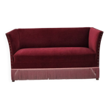1970s, Danish 2-seater sofa, cherry-red furniture velour.