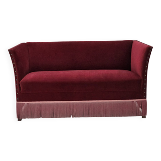 1970s, Danish 2-seater sofa, cherry-red furniture velour.