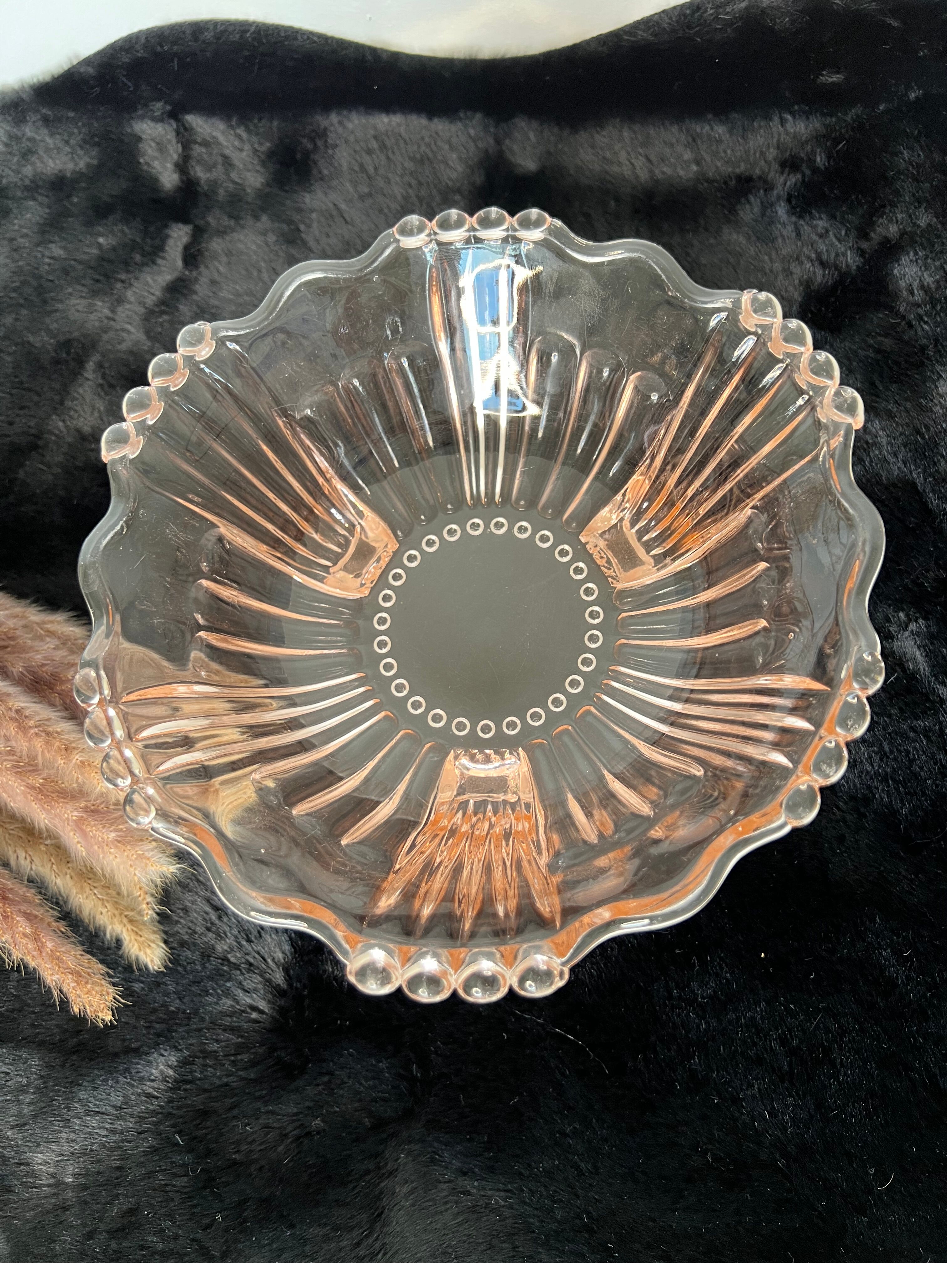 Glass rosaline flat cut on feet art deco