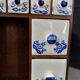 Vintage spice rack wood and earthenware blue decor
