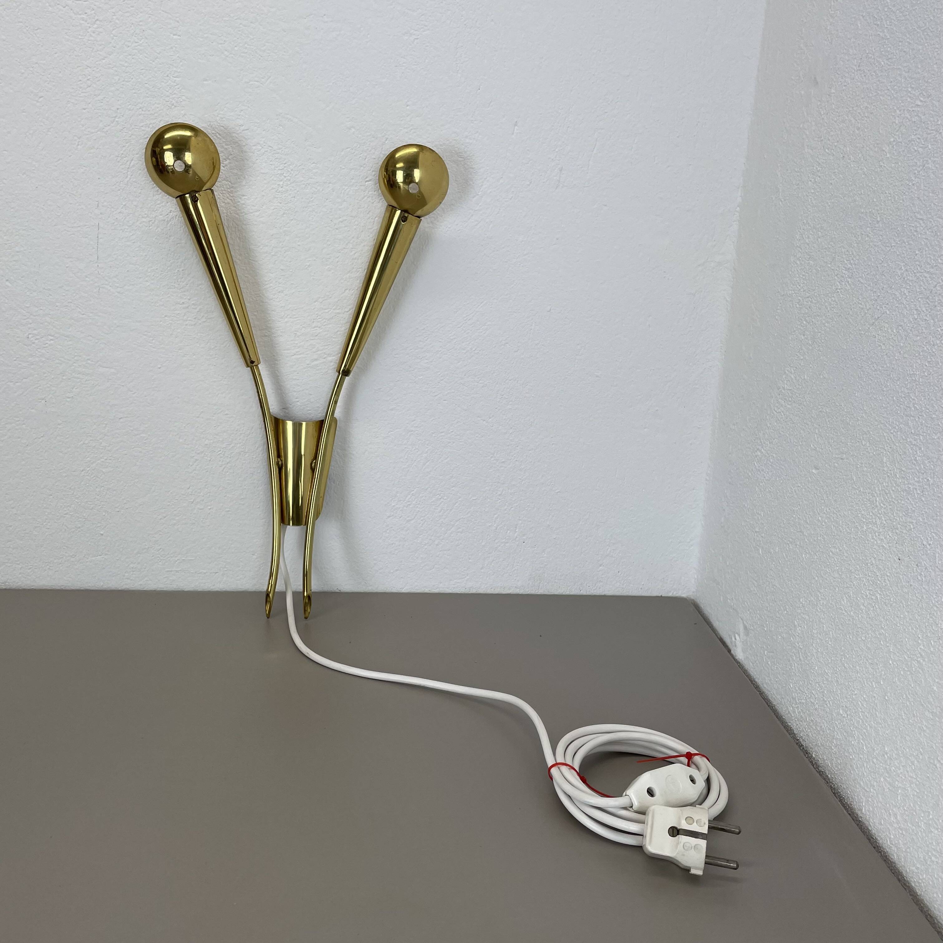 41cm Brass Stilnovo Style Theatre Wall Sconce Light, Italy 1950s