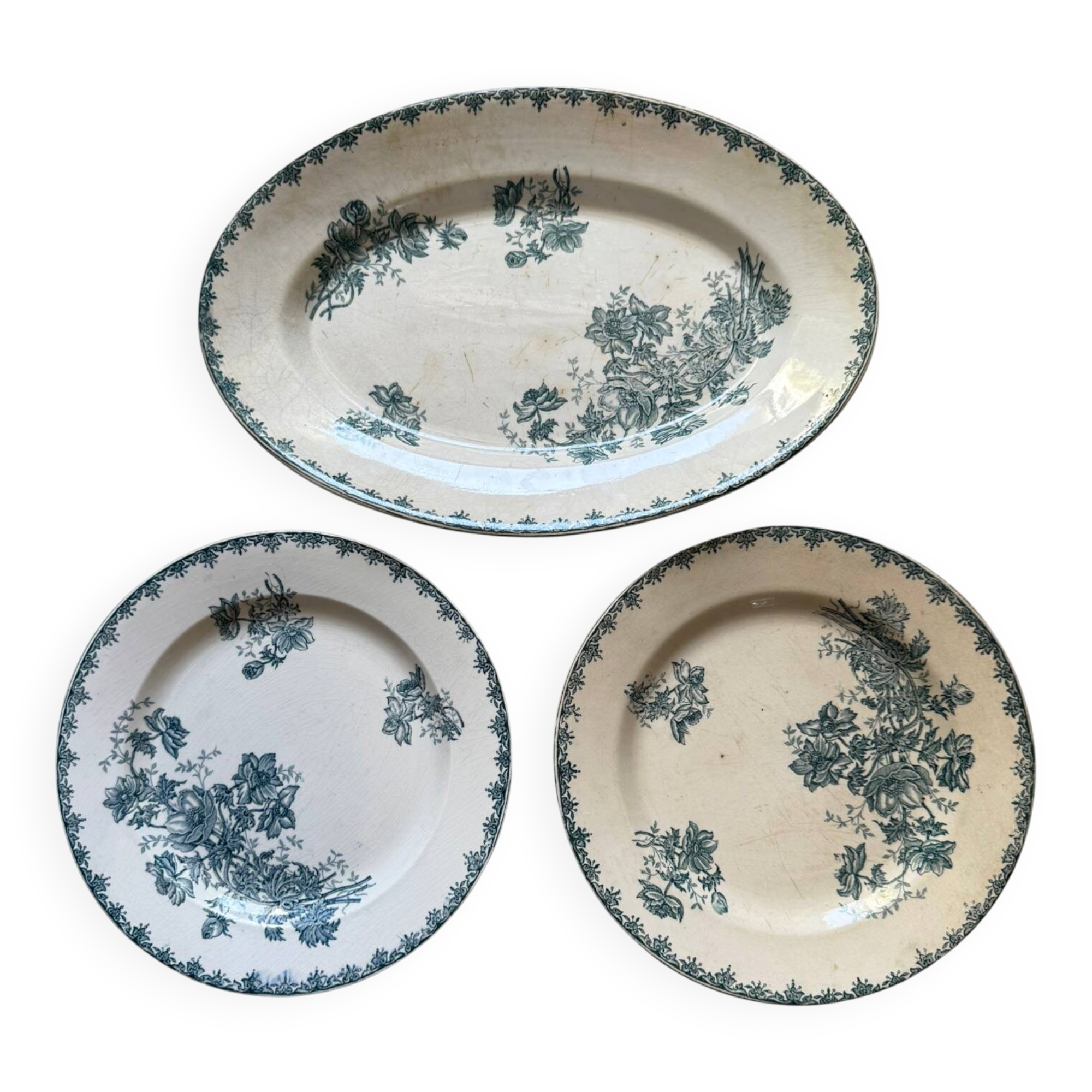 Lot Terre de Fer Anémones Clairefontaine LG –2 Assiettes et 1 Plat Ovale