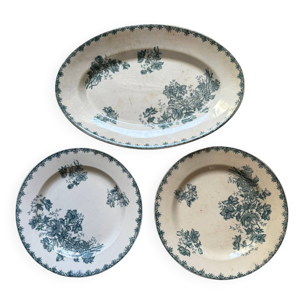 Lot Terre de Fer Anémones Clairefontaine LG –2 Assiettes et 1 Plat Ovale