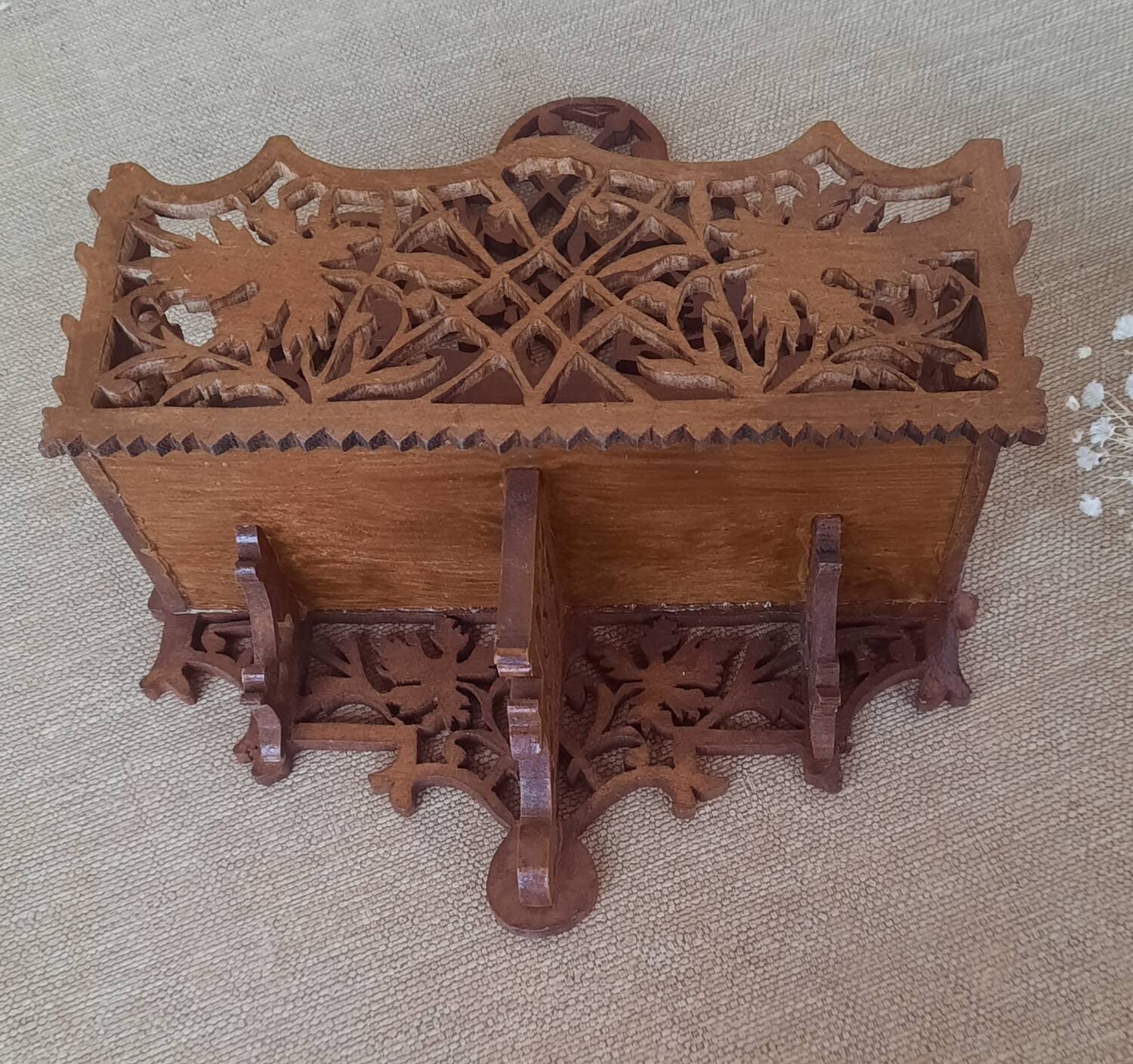 Carved wooden letter holder